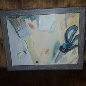 Framed Oil Painting "Scissors & Brush"